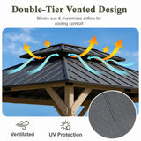 Homall 12x16 FT Wood Gazebo China Fir Permanent Pavilion with Galvanized Steel Hardtop Double Roof for Patio Garden Backyard