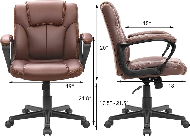 HOMALL Faux Leather Mid-Back Executive Office Desk Chair with Lumbar Support