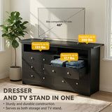 Homall 6 Drawer Double Dresser with Charging Station, Modern Chest of Drawers with LED Light, Storage Dresser Chest for Bedroom Living Room
