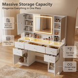 Homall Makeup Vanity with LED Mirror & Charging Station, Vanity Set with Mirrored Cabinet, Drawers & Glass Tabletop, Black Vanity Desk for Bedroom