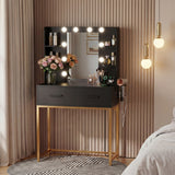 Homall Vanity Desk with Mirror, Power Outlet & LED Lights, Makeup Vanity Table with 2 Drawers & 4 Shelves, Dressing Table for Bedroom Dressing Room