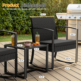Homall 3 Pieces Patio Bistro Chairs Set, Outdoor PE Rattan Chairs with Cushions and Coffee Table Conversation Set