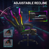 Vyrox RGB Gaming Chair with Massage Lumbar Support, App & Remote Controlled LED Lights, Ergonomic High-Back Computer Chair with Retractable Footrest, Adjustable Armrests