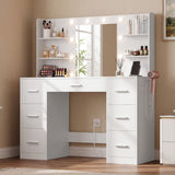 Homall Vanity Desk with Mirror and LED Lights, Makeup Vanity with 7 Drawers & 4 Shelves, Vanity Table with Power Outlet for Bedroom Dressing Room