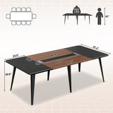 Homall 8ft Conference Table for 10, Modern Seminar Boardroom Table for Office Conference Room, Large Meeting Table with Cable Grommets, Walnut & Black