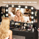 Homall Vanity Desk with Lights & Mirror, Makeup Vanity Table with Power Outlet & Storage for Bedroom Dressing Room, White