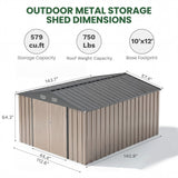Homall, Outdoor Storage Shed Metal 10x12FT Tool Shed Brown for Garden, Garage, Patio & Equipment