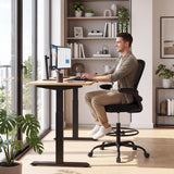 Vyrox Ergonomic Drafting Chair, Office Chair with Adjustable Foot Ring & Lumbar Support, Standing Desk Chair with Flip-up Armrests, Black