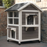 Homall Outdoor Wooden Cat House with Air Vents, Indoor Feral Cat Shelter with Escape Door and Balcony