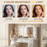 Homall Vanity Desk with Lights & Mirror, Makeup Vanity Table with Power Outlet & Storage for Bedroom Dressing Room, White