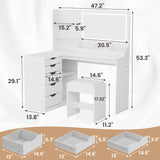 Homall L-Shaped Vanity Set with LED Mirror, Power Outlet, Makeup Vanity Desk with 2 Shelves, 5 Drawers & 1 Seat, Dressing Table for Bedroom Girls Women