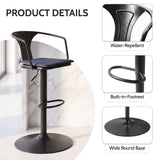 Vyrox Adjustable Bar Stools with Back and Arms, Swivel Metal Bar Chair with Round Base and Footrest, Counter Height Stool