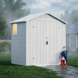 6x4ft Outdoor Plastic Storage Shed with Window,Weather-Resistant, Easy Assembly, Wood-Effect Garden Tool House,Light Gray