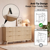 Homall 6 Drawer Double Dresser for Bedroom, Modern Fluted Wide Dresser Chest of Drawers with Marble-Pattern Top, Wood Storage Dresser for Living Room, Entryway,
