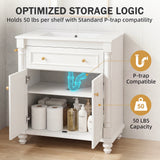 Homall 30'' Bathroom Vanity with Ceramic Sink, Storage Cabinet & Towel Bar, Modern Farmhouse Bathroom Vanity for Small Bathrooms & Powder Rooms