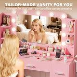 Homall Vanity Desk with Lights & Mirror, Makeup Vanity Table with Power Outlet & Storage for Bedroom Dressing Room, White