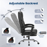 Vyrox Ergonomic Executive Office Chair with Massage Lumbar Support & Footrest, Reclining High Back Leather Office Chair with Padded Armrests, Adjustable Height Desk Chair