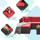 Lacoo 5 Pieces Patio Sectional Sofa Sets All-Weather PE Rattan Conversation Sets With Glass Table, Red