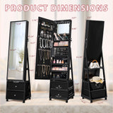 Homall Jewelry Armoires Cabinet With LED Mirror Wheels Lockable Standing Storage Box with 2 Drawers, White