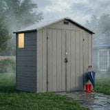 6x4ft Outdoor Plastic Storage Shed with Window,Weather-Resistant, Easy Assembly, Wood-Effect Garden Tool House,Dark Gray