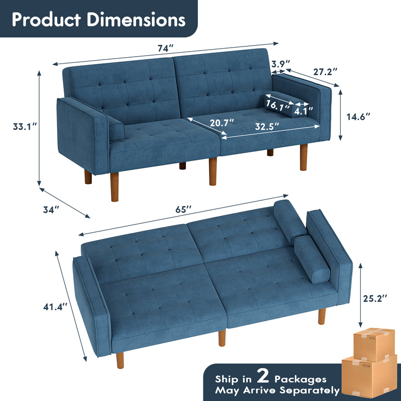 Homall 74'W Reclinable Sofa Bed Velvet High Resilience Padding Multi-Person Sofa Durable
