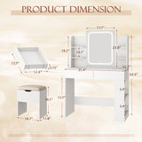 Homall Vanity Desk with 3 Colors LED Lighted Mirror, Makeup Vanity with Storage Shelves and Drawers, Vanity Table Dressing Table for Bedroom