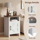 Homall Farmhouse Nightstand Set of 2 with Shelf and Barn Door Wood Modern Beside Tables for Bedroom Living Room, White