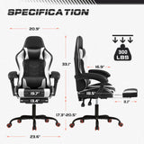 Lacoo PU Leather Gaming Chair Massage Ergonomic Gamer Chair Height Adjustable Computer Chair with Footrest & Lumbar Support,White