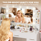 Homall Vanity Desk with Lights & Mirror, Makeup Vanity Table with Power Outlet & Storage for Bedroom Dressing Room, White