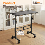 Homall 32" Small Standing Desk with Mobile Lockable Wheels, Adjustable Height Portable Desk for Home Office, Black