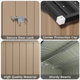 Homall 10' x 8' ft Outdoor Metal Storage Shed with Sloping Roof and Double Lockable Door for Backyard, Brown