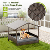 Homall Outdoor&Indoor Wicker Dog House with Removable Cushion Dog Shelter Dog Bed with Canopy Raised Dog Bed for Small/Medium Dogs