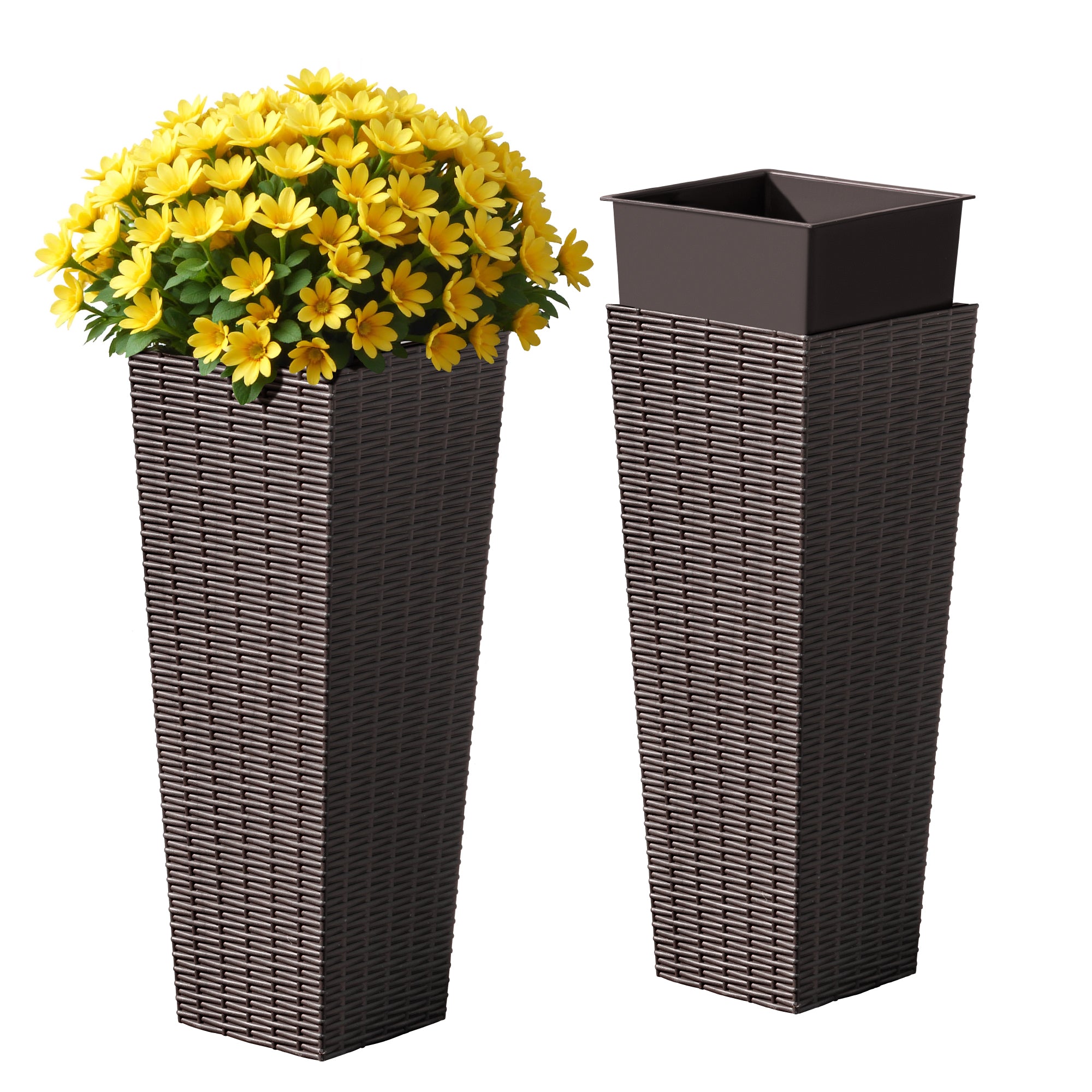 black rattan plant pots Homall 2-Pack 24" Tall Outdoor Plastic Planters with Inside Pots, Ratt – homalldirect