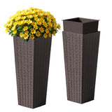 Homall 2-Pack Plastic Planter with Inside Pots, 24" Tall Planter for Indoor Outdoor Use, Rattan pattern Decorative Plastic Pot for Front Porch Containers Patio Deck
