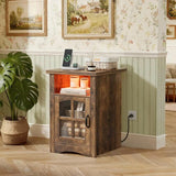 Homall Nightstand Set of 2 with Charging Station & Adjustable LED Lights, End Table Bedside Table with Glass Door & Open Shelf for Bedroom Living Room