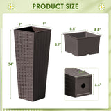 Homall 2-Pack Plastic Planter with Inside Pots, 24" Tall Planter for Indoor Outdoor Use, Rattan pattern Decorative Plastic Pot for Front Porch Containers Patio Deck