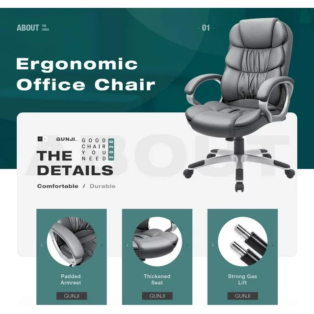 Homall High Back Office Chair, Executive Leather Desk Chair with Padded Armrests Swivel Task Chair with Lumbar Support