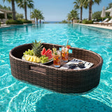 Homall 25.59×15.75×7.1in Rattan Floating Pool Tray Wicker Serving Tray for Food Drinks Floats for Spas Pool Parties