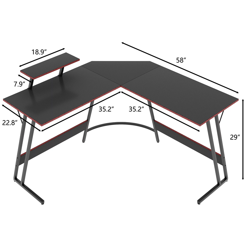 Homall L-Shaped Gaming Desk 58 Inch Corner Office Gaming Desk with Removable Monitor Riser, Pink