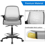 Homall Drafting Chair Tall Office Chair with Flip-up Armrests Executive Computer Standing Desk Chair with Lockable Wheels and Adjustable Footrest Ring