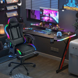 Homall RGB Gaming Desk and Chair Set, Carbon Fiber Desktop Z-Shape Table Massage Ergonomics Racing Chair E-Sports LED Lights Chair RGB Gaming Set