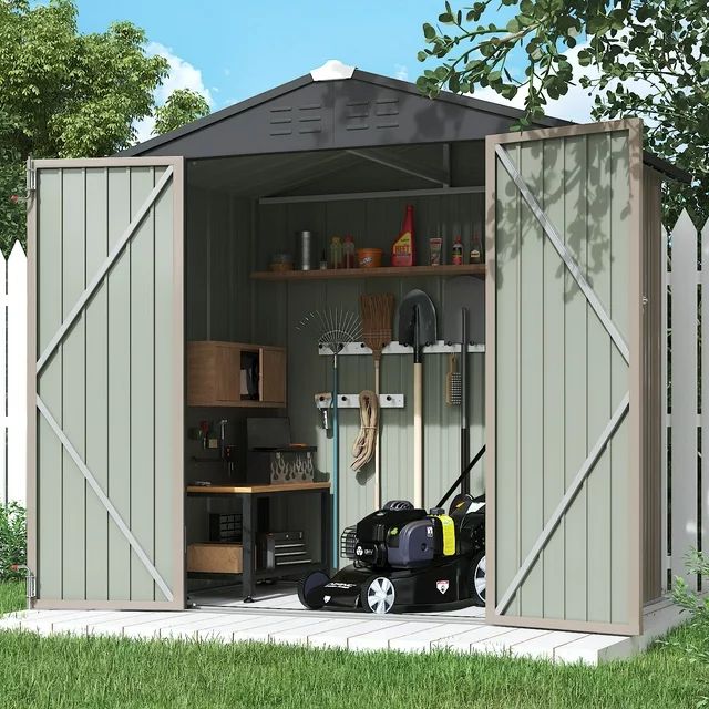 Homall Outdoor Storage Metal Shed for Tool Storage, Outdoor House for Backyard & Garden,Brown