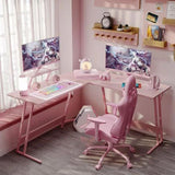 Homall L-Shaped Gaming Desk 58 Inch Corner Office Gaming Desk with Removable Monitor Riser, Pink