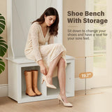 Homall Minimalist Entryway Hall Tree with Storage Bench, 2-Cube Shoe Organizer, White Accent Furniture for Entryway & Hallway