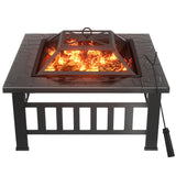 Homall 32" Patio Square Fire Pit Table for Patio Backyard BBQ, Ice Storage with Mesh Lid, Poker and Cover, Black