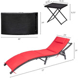 LACOO Furniture Lounge Chair PE Rattan Folding Adjustable Chaise Lounge Chair 40" L x 12" W x 24" H, Black, Red