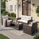 Lacoo 4 Pieces Patio Furniture Set Outdoor Sectional Sofa Conversation Set with Coffee Table for Balcony Porch Deck Backyard