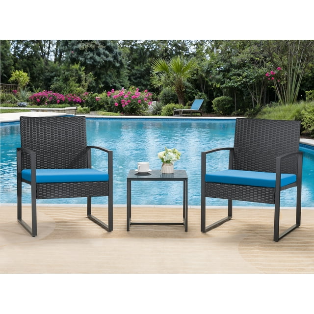 Homall Patio Furniture 3-Piece Set Casual Wicker Chair Bistro Chair with Coffee Table, Black