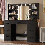 Homall Vanity Desk with Mirror and LED Lights, Makeup Vanity with 7 Drawers & 4 Shelves, Vanity Table with Power Outlet for Bedroom Dressing Room