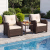 Lacoo 3-Piece Outdoor Patio Furniture Set – 2 Rattan Chairs with Tempered Glass Side Table, Weather-Resistant PE Wicker